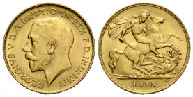 Königreich / Kingdom
George V. 1910-1936 1/2 Sovereign 1913. 19.3 mm. Gold 0.9167. Vs. Ungekröntes Haupt von König George V, Rs. St. George tötet den...