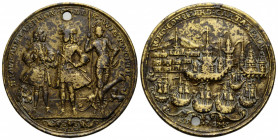 Medaillen / Medals
 Vergoldete Kupfer-Zinkmedaille / Gilt copper-zinc medal. 1741. 37.8 mm. Gelocht / Holed. Vs. WHO: CONQUERD: CARTAGENA. Schiffe vo...