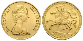 Elizabeth II. 1952- 1 Pound 1973. 22.0 mm. Gold 0.917. Commemorative issue. Vs. Junge Büste rechts. Rv. Wikinger zu Pferd / Obv. Young bust right. Rv....