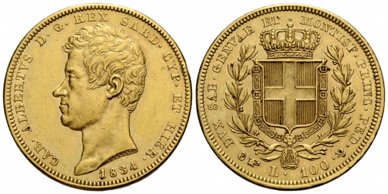 Savoyen / Sardinien
Carlo Alberto, 1831-1849 100 Lire 1834 Turin. 34.1 mm. Gold...