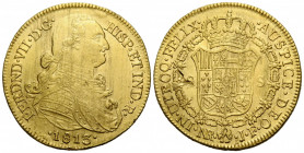 Fernando VII. 1808-1824 8 Escudos 1813 NR JF. 36.3 mm. Gold 0.875. Ferdinand VII. Obv. Uniformed bust of Charles IV right Obv. Legend: FERDND VII D G ...