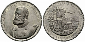 Basel / Basle Medaille
 1886. 61.8 mm. BASEL. Gedenkmedaille in Zink / Commemorative medal in zinc. Vs. / Obv. COLONEL EMILE FREY, CONSEILLER FEDERAL...