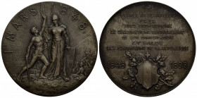 Neuenburg / Neuchâtel
 Silbermedaille / Silver medal 1898. 48.1 mm. Vs. 1 ER MARS 1848. Mann mit Schwert vor Frau mit Fahne / Obv. Rs. LE PEUPLE NEUC...