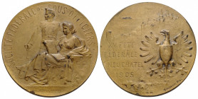 Neuenburg / Neuchâtel
 Bronzemedaille / Bronze medal 1905. 33 mm. SOCIETE FEDERALE DE SOUS-OFFICIERS / Eidgenössische Unteroffiziersgesellschaft / Fe...
