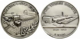 Zug
 Silbermedaille / Silver medal 60.0 mm. AG 0.925. LANDIS & GYR ZUG, Rv. FÜR TREUE DIENSTE 1928 - 1953 . Stempel von / by Huguenin. Mit original E...