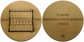 Zürich / Zurich
 Bronzemedaille / Bronze medal 1965. 60 mm. Vs. Bankhaus / Obv. Bank house. 1890-1965. Rs. 75 JAHRE BANKLHAUS JULIUS BÄR / 75TH Anniv...