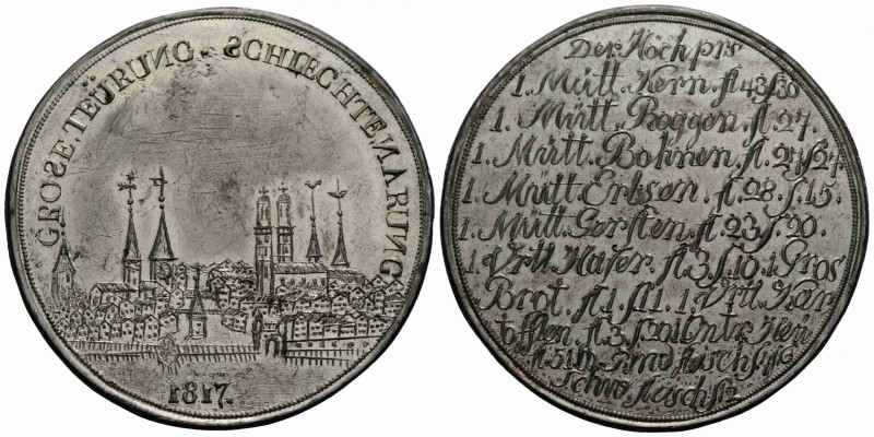 Zürich / Zurich
 Zinnmedaille / Tin medal 47.9 mm. Teurungsmedaille Galvano. GR...