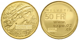 Eidgenossenschaft / Confederation Gedenkmünzen / Commemorative coins
 50 Franken / Francs 2002 Bern. 25 mm. Gold 0.900. Expo 02. Offizielle Gedenkmün...