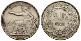 Eidgenossenschaft / Confederation Bundesmünzen / Federal Coins
 2 Franken 1850. 17.1 mm. Silber / Silver. Sitzende Helvetia / Seated Helvetia. HMZ 12...