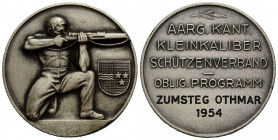 Schützentaler & Schützenmedaillen / Shooting talers & Shooting medals Aargau / Argovia
 Versilberte Bronzemedaille / Silvered bronze medal 1954. 34.9...