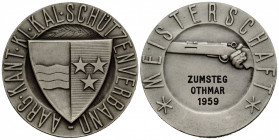 Schützentaler & Schützenmedaillen / Shooting talers & Shooting medals Aargau / Argovia
 Versilberte Bronzemedaille / Silvered bronze medal 1959. 40 m...