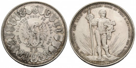 Schützentaler & Schützenmedaillen / Shooting talers & Shooting medals Basel / Basle / Bâle
 5 Franken 1879. 37.5 mm. Silber / Silver. Schützentaler, ...