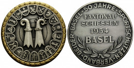 Schützentaler & Schützenmedaillen / Shooting talers & Shooting medals Basel / Basle / Bâle
 Versilberte Bronzemedaille / Silvered bronze medal 1954. ...
