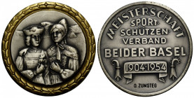 Schützentaler & Schützenmedaillen / Shooting talers & Shooting medals Basel / Basle / Bâle
 Versilberte Bronzemedaille / Silvered bronze medal 1954. ...