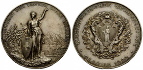 Schützentaler & Schützenmedaillen / Shooting talers & Shooting medals Glarus
 Silbermedaille / Silver medal 1892. 45.0 mm. Schützenmedaille, Eidgenös...