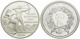 Schützentaler & Schützenmedaillen / Shooting talers & Shooting medals Obwalden
 50 Franken / 50 Francs 2009. 37 mm. Silber / Silver 0.900. Schützenta...