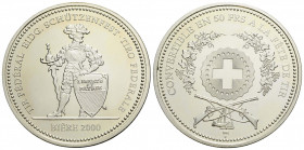 Schützentaler & Schützenmedaillen / Shooting talers & Shooting medals Waadt / Vaud
 50 Franken / 50 Francs 2000. 37 mm. Silber / Silver 0.900. Schütz...