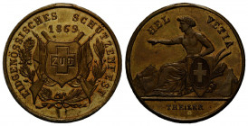 Schützentaler & Schützenmedaillen / Shooting talers & Shooting medals Zug
 Messingmedaille / Brass medal 1869. 25.9 mm, Schützenmedaille, Eidgenössis...