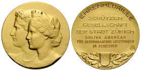 Schützentaler & Schützenmedaillen / Shooting talers & Shooting medals Zürich / Zurich
 Goldmedaille / Gold medal o.J. / ND. Zürich 27.0 mm. AU 0.750....