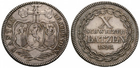 Graubünden / Grisons
 10 Batzen 1825. 30.0 mm. Silber / Silver. Graubünden, Kanton / Canton Grisons. HMZ 2-603a. 7.33 g. Selten / Rare (2'000 Expl.)....