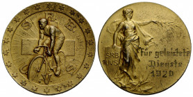 30 mm. Vergoldete Silbermedaille / Gilt silver 0.900 medal. Vs. Für geleistete Dienste 1920. Frau mit Zweig und Schild SRB - UVS. / Obv. For services ...