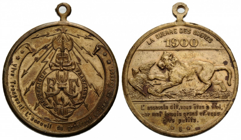 Bronzemedaille 46 mm. Mit Öse / With eyelet. Vs. Vive Tranvaal L'accueil du pres...