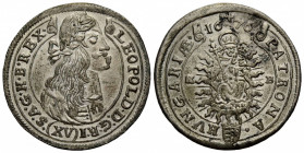 Leopold I. 1657-1705 15 Kreuzer 1676 Kremnitz. 30.4 mm. Silber / Silver. KM 175 / Huszar 1423. 6.53 g. Vorzüglich / Extremely fine.