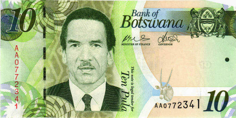 Botswana Republik
Bank of Botswana 10 Pula o. J. / ND (2009). 20 Pula, 50 Pula,...