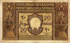 Italien Kolonien und okkupierte Länder
Cassa per la Circolazione Monetaria della Somalia 20 Somali 1950 (AH1396). Italienisch Somaliland / Italian-So...