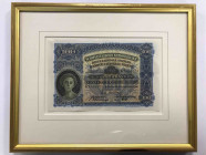 Schweiz / Switzerland
 100 Franken / 100 Francs 1947. 16. Oktober 1947. No. 17A031975 (AM / AHi / EBI). Hinter Glasscheibe in vergoldetem Rahmen / Be...