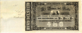 Uruguay Banco del Salto
 480 Centésimos 1858. 1.10.1858. Remainder. Pick P. S403. Expl. 3. Waagrechte Falten. -II.