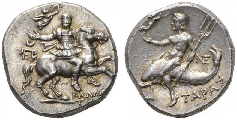 CLASSICAL COINS 
 CALABRIA 
 TARENTUM 
 Reduced nomos, about 250-235 BC. AR 6...