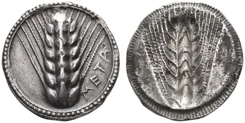 CLASSICAL COINS 
 LUCANIA 
 METAPONTUM 
 Nomos, about 510-490 BC. AR 8.06 g. ...