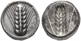 CLASSICAL COINS 
 LUCANIA 
 METAPONTUM 
 Nomos, about 510-490 BC. AR 8.06 g. META Ear of barley; around, dotted circle between two linear circles. ...