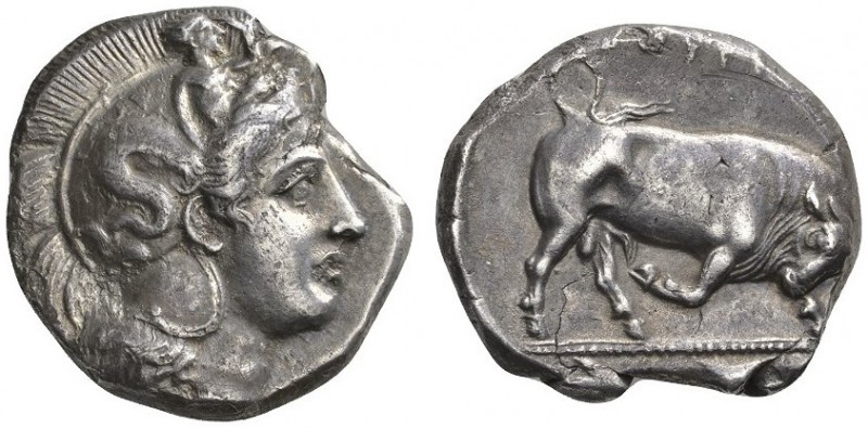 CLASSICAL COINS 
 LUCANIA 
 THURIUM 
 Dinomos, about 400 BC. AR 15.34 g. Head...