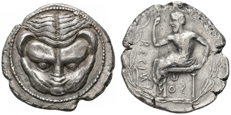 CLASSICAL COINS 
 BRUTTIUM 
 RHEGIUM 
 Tetradrachm, about 460-450 BC. AR 16.5...