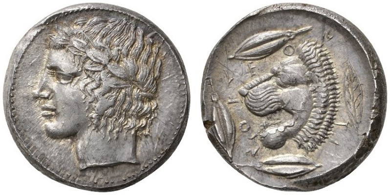 CLASSICAL COINS 
 SICILY 
 LEONTINI 
 Tetradrachm, about 430-420 BC. AR 17.01...