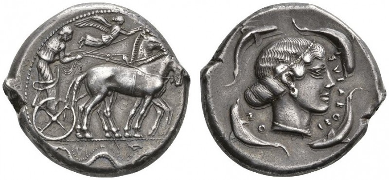 CLASSICAL COINS 
 SICILY 
 SYRACUSE 
 Tetradrachm, about 460-440 BC. AR 17.29...