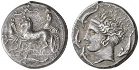 CLASSICAL COINS 
 SICILY 
 SYRACUSE 
 Tetradrachm ( La Scapigliata ), about 405-395 BC. AR 16.81 g. Fast quadriga l., charioteer crowned by Nike fl...
