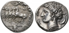 CLASSICAL COINS 
 SICILY 
 SYRACUSE 
 Decadrachm, unsigned, in the manner of the master-engraver Euainetos, about 405-390 BC. AR 43.26 g. Fast quad...