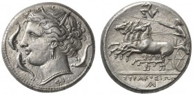 CLASSICAL COINS 
 SICILY 
 SYRACUSE 
 Agathocles , king 317-289 BC. Tetradrachm, about 310-305 BC. AR 17.13 g. Head of Arethusa l., crowned with re...