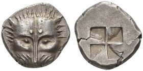 CLASSICAL COINS 
 TAURIC CHERSONESUS 
 PANTICAPAEUM 
 Triobol (hemidrachm), about 470-460 BC. AR 3.00 g. Lion head facing. Rev. Four-part incuse sq...
