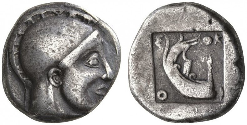 CLASSICAL COINS 
 MACEDONIA 
 SCIONE 
 Tetradrachm, about 480-470 BC. AR 16.6...