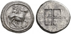 CLASSICAL COINS 
 KINGDOM OF MACEDONIA 
 ALEXANDER I, king 498-454 BC. Octadrachm, about 492-480 BC. AR 28.98 g. Youthful, nude heros, wearing petas...