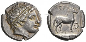 CLASSICAL COINS 
 KINGDOM OF MACEDONIA 
 AEROPUS, king 398-395 BC. Stater. AR 10.89 g. Youthful head r., thin band ( stophion ) in the hair. Rev. AE...