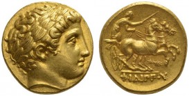 CLASSICAL COINS 
 KINGDOM OF MACEDONIA 
 PHILIP II, king 359-336 BC. Stater, gold, posthumous, Pella , about 323-310 BC. AV 8.56 g. Laureate head of...