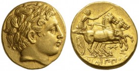 CLASSICAL COINS 
 KINGDOM OF MACEDONIA 
 Stater, gold, posthumous, Pella , about 323-310 BC. AV 8.62 g. Laureate head of Apollo r. Rev. FILIPPOU Fas...