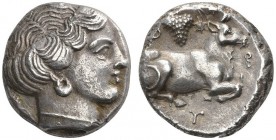 CLASSICAL COINS 
 EUBOEA 
 EUBOEAN LEAGUE 
 Stater, about 375-357 BC. AR 12.22 g. Head of nymph Euboia r., wearing sphendone, hair rolled in, weari...
