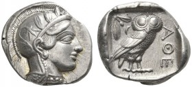 CLASSICAL COINS 
 ATTICA 
 ATHENS 
 Tetradrachm, about 440 BC. AR 17.11 g. Head of Athena r., wearing crested Attic helmet decorated with three oli...