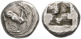 CLASSICAL COINS 
 CYCLADIC ISLANDS 
 PAROS 
 Drachm, about 510-490 BC. AR 6.06 g. Goat kneeling r., in exergue, dolphin r. Rev. Four -part incuse s...